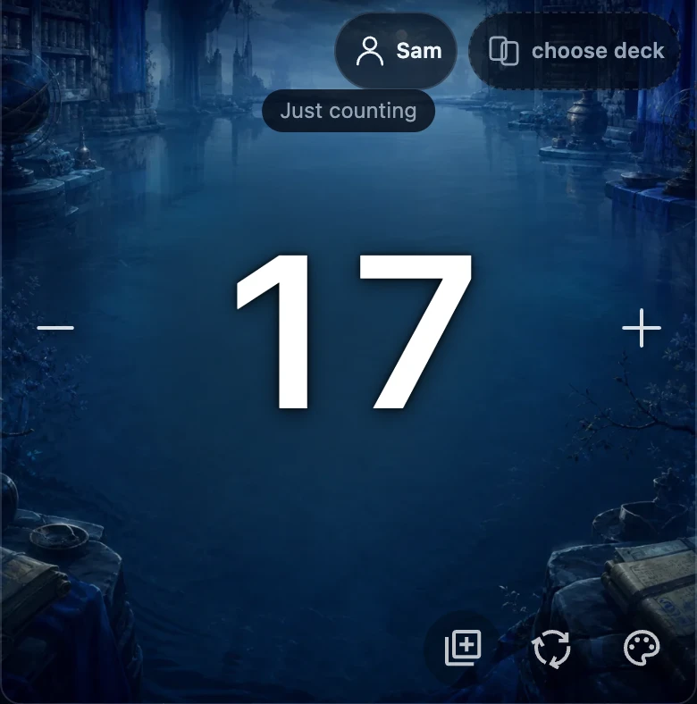 One player's panel with the life total 17 in the middle, a minus sign against the left edge and a plus sign against the right edge.